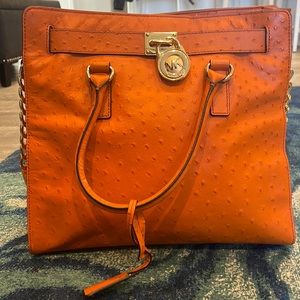 Michael Korea. Ostrich Orange Shoulder Bag